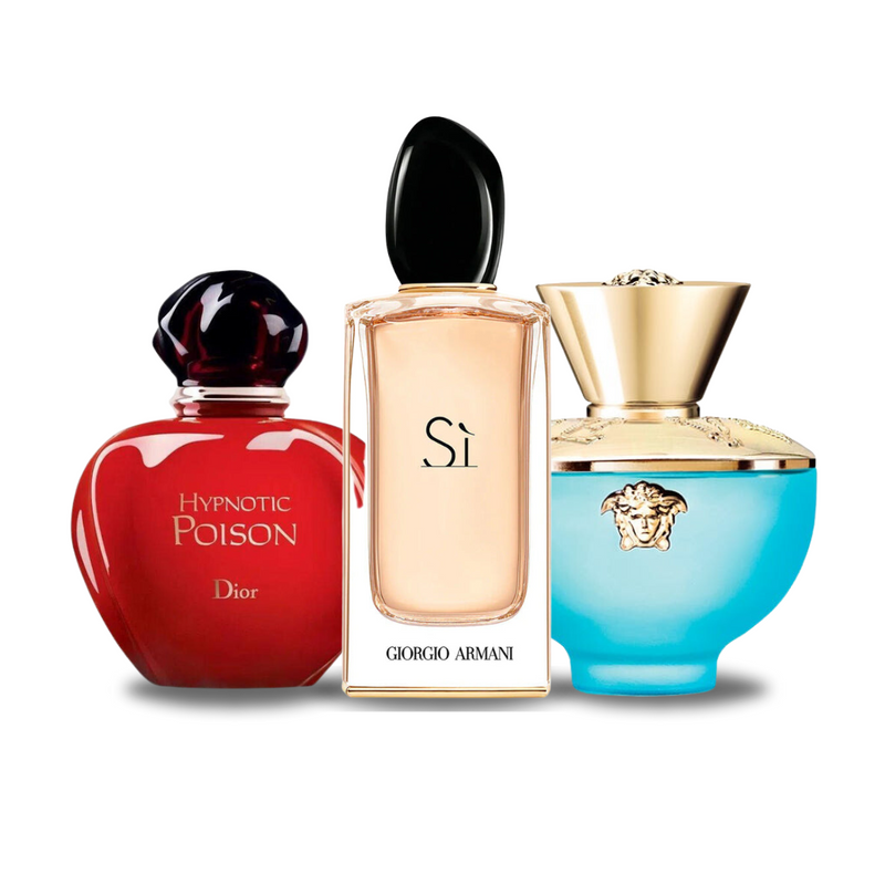 Set 3 Perfumes Hypnotic Poison Dior, Si Giorgio Armani & Dylan Turquoise Versace 100ml