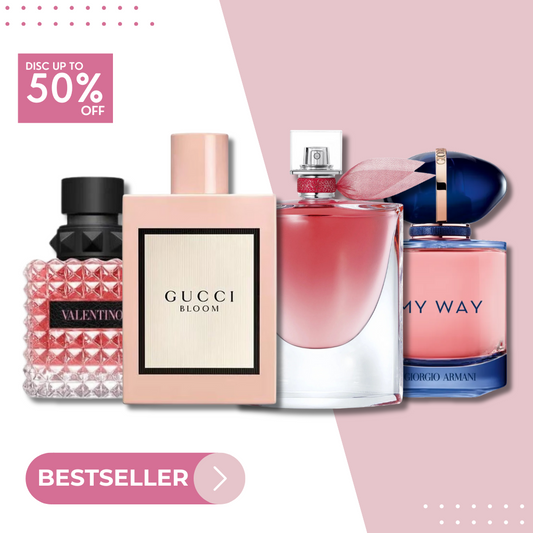 Set 4 Perfumes My Way Intense, La Vie Est Belle Intensement, Gucci Bloom, Valentino 100ml