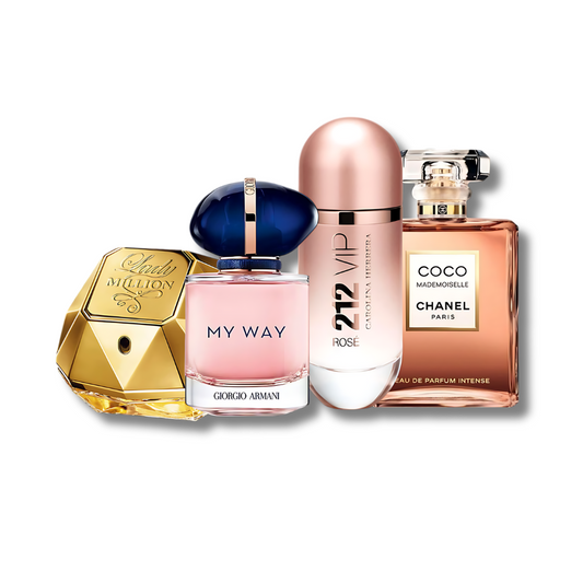 Set 4 Perfumes Lady Million, 212 VIP Rosé, My Away & Mademoiselle 100ML